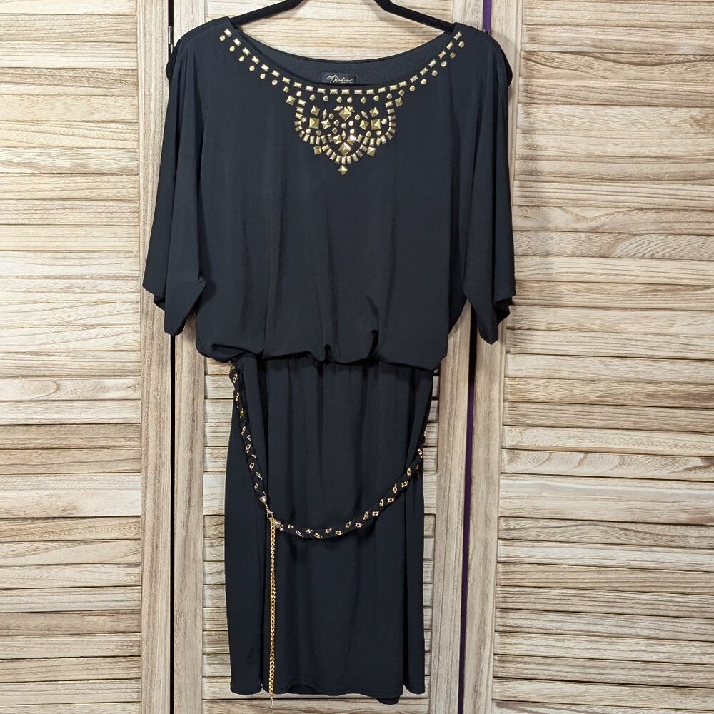 Thalia Dress with Gold Accents Black Size Medium